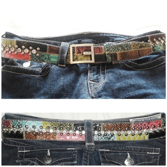 NWOT Guess ‘Calico Patchwork’ Rhinestone Studded Snakeskin Belt Small - Picture 9 of 16
